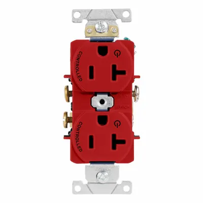 LEVITON Duplex Receptacle/Oultet, 20 Amp: Duplex, 5-20, Red, 125V AC, 20 A - General Purpose Receptacles