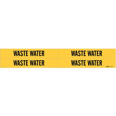BRADY Pipe Marker: Waste Water, Yellow, Black, Fits 3/4 to 2 3/8 in Pipe O.D. - Waste Water Adhesive Pipe Markers