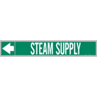 Pipe Marker: Steam Supply, Green, White, Fits 2 1/2 to 6 in Pipe O.D., 25 Pipe Markers, With Arrows (MPN 109754)