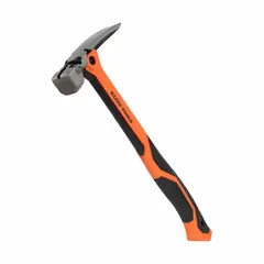 Forged steel straight-claw framing hammer with a 20 oz head and textured grip steel handle. Dual side nail pullers provide leverage for nail removal in confined spaces. Used for framing, demolition, and general carpentry tasks.