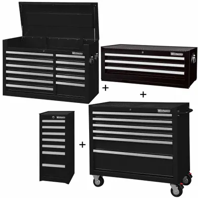 WESTWARD Rolling Cabinet Kit: 27 Drawers, Heavy Duty, Keyed - Heavy-Duty Top Chest, Intermediate Chest, Side & Rolling Cabinet Combos