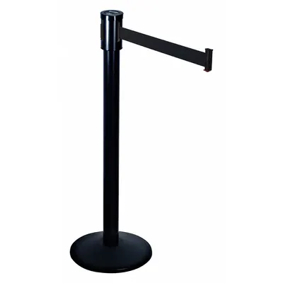 RETRACTA-BELT Barrier Post with Belt: Black, No Pattern, No Legend, 15 ft Belt Lg - Solid-Color Retractable Belt Post Barriers