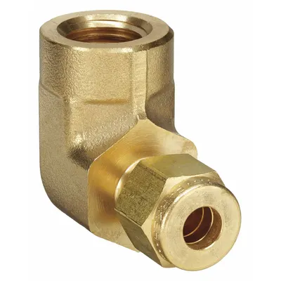 PARKER Compression Fitting Elbow: 1/4 in OD x 1/4 in Pipe Size, Compression x FNPT - Double-Ferrule Brass Compression Fittings