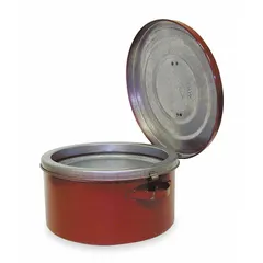 Bench can for safe handling and dispensing of flammable liquids. 1/4-gallon capacity. Constructed of powder-coated steel in red. Suitable for bench-top use in industrial, maintenance, and laboratory settings.
