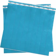 Blue Tyvek® wristband with no printed legend. Measures 10 inches in length and 1 inch in width. Supplied in a pack of 500. Suitable for single-use identification in healthcare, event access, and temporary security applications.