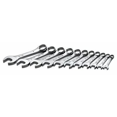 SK PROFESSIONAL TOOLS Combination Wrench Set: Alloy Steel, Chrome, 11 Tools - SAE 12-Point Combination Wrench Sets
