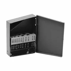 Tap index with 10 compartments for organizing taps. Accommodates taps with 10-32NF thread size. Used in machine shops and maintenance facilities to keep taps sorted by size, reducing setup time and preventing damage.