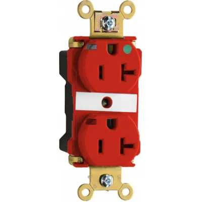 PASS & SEYMOUR Receptacle: Hospital Grade, Duplex, 5-20R, Red, 125V AC - General Purpose Receptacles