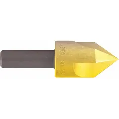 This three-flute countersink is made of TiN coated high speed steel for wear resistance. It creates a 60° conical recess for flathead screws or deburrs holes in metal, plastic, and wood. The 1 1/2 in body diameter and 3/4 in shank suit production machining and maintenance applications.
