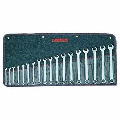 WRIGHT Wrench Set: Steel, Satin, 18 Tools, 18 Range of Head Sizes, 15° Head Offset Angle - SAE 12-Point Combination Wrench Sets