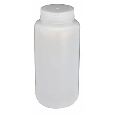 GLOBE SCIENTIFIC Sampling Bottle: LDPE, 1 L, 33.81 fl oz, Closure Included, Natural - LDPE Wide Mouth Round Lab Bottles