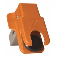 This fluid line stopper clamp is used in fleet and vehicle maintenance to temporarily seal hoses and lines during repair or replacement. It measures 1 inch in length and 5 inches in width, with a gray/orange finish