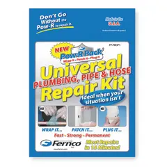 This repair wrap and patch kit is used for emergency or permanent repair of leaks, cracks, and holes in tubes and pipes. The kit includes a 2 in W x 48 in L fiberglass wrap and a 6 in W x 4 in L clear/yellow fiberglass patch, plus two pairs of protective gloves. Suitable for plumbing, HVAC, and process piping applications without requiring pipe replacement.