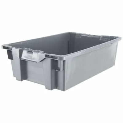 ORBIS Stacking and Nesting Tote: 7.5 gal, 23 5/8 in x 15 3/4 in x 7 1/8 in, Gray - Standard Stacking & Nesting Totes
