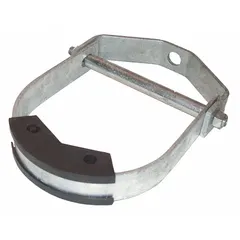 Steel clevis hanger with insulation saddle for supporting 6-inch pipe from 3/4-inch threaded rod. Non-cushioned design with a load capacity of 750 lb. Suitable for use in piping systems where thermal insulation is required.