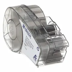 Thermal transfer continuous label roll cartridge for BMP21-LAB printer series. 21 ft length, 3/4 in width, cryogenic autoclavable polypropylene material. Accommodates vial/tube sizes from 2.0 to 50.0 mL. Suitable for labeling in laboratory, pharmaceutical, and biobanking environments requiring labels that withstand extreme temperatures and sterilization.