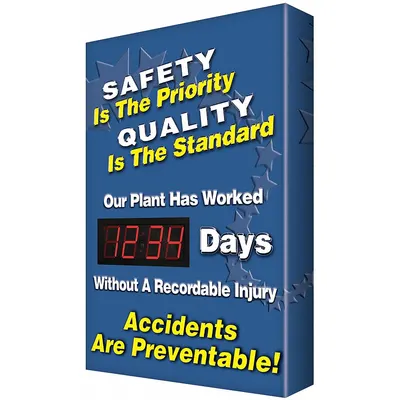 ACCUFORM Electronic Scoreboard: Aluminum, Mounting Holes Sign Mounting - Safety Is The Priority Quality Is The Standard Our Plant Has Worked ___ Days Without A Recordable Injury Accidents Are Preventable! Safety Scoreboards