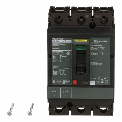 SQUARE D Molded Case Circuit Breaker: 35 A Amps, 25kA at 240V AC, Fixed, Line/Load Lug - H-Frame Square D Molded Case Circuit Breakers