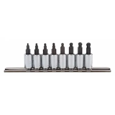 PROTO Socket Bit Set: 1 - 25 Pieces, 1/4 in Drive Size, 8 Pieces - Ball Hex Bit Socket Sets