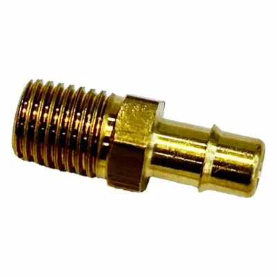 MEM-CO Mini Barb Fitting: 1/16 in Pipe x 3/16 in ID Size, MNPT x Tube, Brass - Standard Brass Barbed Tube Fittings