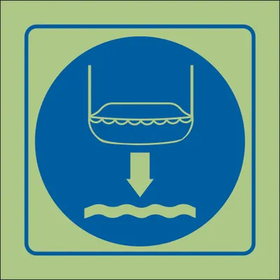 IMO (International Maritime Organization) Safety Sign: Vinyl, Adhesive Sign Mounting - Square Lower Lift Boat To Water Symbol Signs