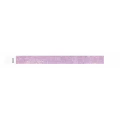 Tyvek security wristband in purple, 10 inches long and 3/4 inch wide, supplied in packs of 500. Made of durable, water-resistant Tyvek material with no pre-printed legend, allowing custom marking. Suitable for temporary identification in access control, event management, and patient identification applications.