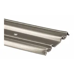 This PRIME-LINE bottom-mount hanging door track is 5 ft long, 2 9/16 in wide, and 1/4 in high. It supports doors up to 5 lb and is used for light-duty sliding door applications such as cabinets or small partitions where a low-profile bottom-guided track is required.