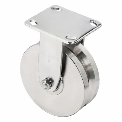 HAMILTON Plate Caster: Rigid, Stainless Steel, 6 in Wheel Dia, 2 in Wheel Wd - Corrosion-Resistant V-Groove Track-Wheel Plate Casters