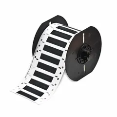 Polyolefin precut sleeve label roll in black matte finish. Each label measures 1/4 in x 2 in and fits wire gauges from 8 AWG to 16 AWG. Designed for use with the BBP33 printer series for on-demand wire identification in electrical panels, control cabinets, and machinery.