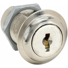 Keyed cam lock with zinc die-cast construction and nickel finish. Operates with quarter-turn clockwise unlock. Keyed alike with key code C390A for consistent access across multiple points. Suitable for securing cabinets, enclosures, and panel doors in industrial and commercial settings.
