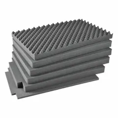 Set of 6 cubed pick & pull foam inserts for PELICAN iM2950 case. Each insert measures 12 1/4 in x 31 1/4 in with a foam thickness of 2 in_5/8 in. Made of plastic, the pre-cut cubes can be removed to create custom compartments for protecting tools, instruments, or electronics during transport and storage.