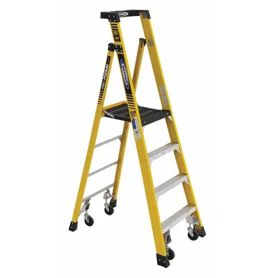 WERNER Podium Stepladder: 6 ft Ladder Size, Fiberglass, 375 lb Load Capacity - Rolling Podium Stepladders