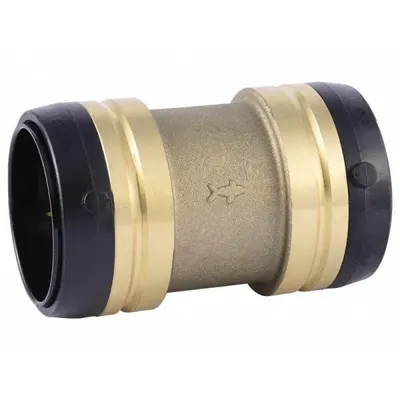 SHARKBITE Push-Fit Coupling Fitting: Straight, 2 in Pipe x 2 in Pipe Size, Brass - Standard Brass Push-to-Connect Tube Fittings