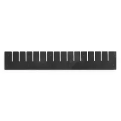 This black plastic divider is designed for use with 15-inch wide bins, fitting along the long side to create separate compartments. It is not electrostatic discharge conductive. Compatible with AKRO-MILS model 33224.