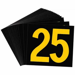 Retroreflective sheeting KVA marker displaying the number 25 in Gothic style. Character height 2 1/2 inches, width 3 1/4 inches. Used for identifying electrical equipment such as transformers and panels in industrial environments.