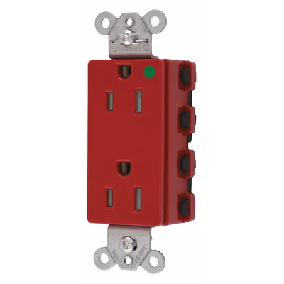HUBBELL Receptacle: Hospital Grade Fed. Spec., Decorator Duplex, 5-15R, Red, 125V AC - General Purpose Receptacles