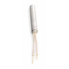 Swaged cartridge heater rated 500 W at 120V with a watt density of 160 W/sq in. Length 2 1/2 in, lead length 10 in. Designed for direct insertion into drilled holes for process heating in industrial equipment such as molds, packaging machinery, and plastic processing.