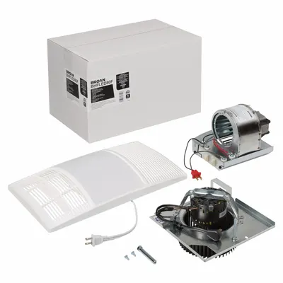BROAN Housing Kit: Steel, White, Powder Coated, LED, 8 in x 16 1/4 in x 9 3/4 in - Housing & Finish Packs for Bathroom Exhaust Fans