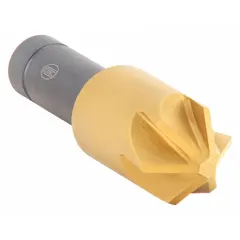 This 90° countersink features six flutes for smooth, chatter-free operation. Constructed from TiN coated cobalt for extended tool life. Suitable for creating countersinks and deburring holes in metal workpieces.
