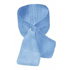Blue PVA neck wrap with tie closure. Cools by evaporative-soak method after soaking in water. Suitable for personal cooling in hot industrial environments such as foundries, construction sites, and manufacturing plants.
