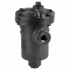 Cast iron inverted-bucket steam trap for in-line horizontal installation. Drains condensate from steam lines at pressures up to 25 psi and temperatures up to 450°F. 3/4-inch FNPT connection with a condensate capacity of 1,605 lb/hr. Strainer not included.