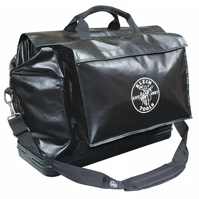 KLEIN TOOLS Tool Bag: 24 in W x 10 in D x 20 in H, Black, Polyester, 2 Pockets - Polyester Wide-Mouth Tool Bags