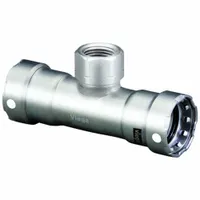 VIEGA MEGAPRESS Crimp Tee Fitting: 1 1/4 in Pipe x 1 1/4 in Pipe x 3/4 in Pipe Size, FKM (MPN 91870)