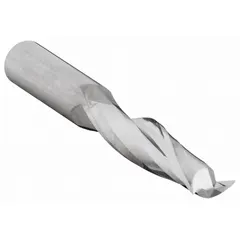 Solid carbide spiral O-flute upcut router bit with 2 flutes, 1/2" cut diameter, and 1-3/4" length of cut. Designed for routing soft plastics such as acrylic, polycarbonate, and PVC in industrial applications.