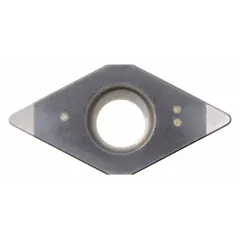 This diamond indexable turning insert is used for precision machining of non-ferrous materials such as aluminum, copper, and plastics. It is designed for fine finishing operations on CNC lathes, including turning, boring, and facing, providing wear resistance and consistent cutting performance.