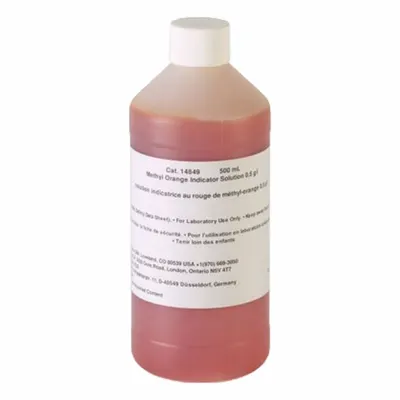 HACH Methyl Orange Indicator Solution: 500 mL Volume, Bottle, 0, Solution, 14849 - Additional Calibration Solutions & Standards