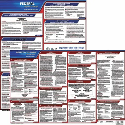 JJ KELLER Spanish Labor Law Poster Set for DC, 40x24 in, Plastic, MPN 200-DC-1 - State & Federal Labor Law Poster Sets