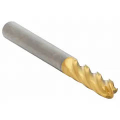 General purpose carbide ball end mill with TiN coating and 4 flutes. Mill diameter 3.5 mm, length of cut 12 mm, overall length 51 mm. Used for contouring, slotting, and 3D profiling in metals and composites.
