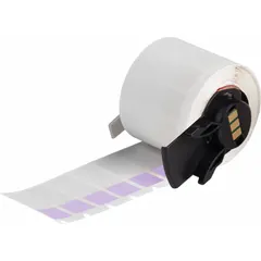 Vinyl wraparound label with purple matte finish, sized 1 1/2 in x 1/2 in, for wire gauges 10 AWG to 4 AWG. Compatible with M610 printer series and requires M7-R4300 ribbon. Used for color-coded wire identification in industrial electrical and panel building applications.