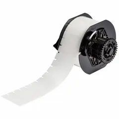 Acrylic, permanent adhesive labels on rolls, 1/2 in x 2 in, 2,500 labels per roll. Halogen-free material. Compatible with i5300 printer series. Used for wire, component, and asset identification in industrial settings.